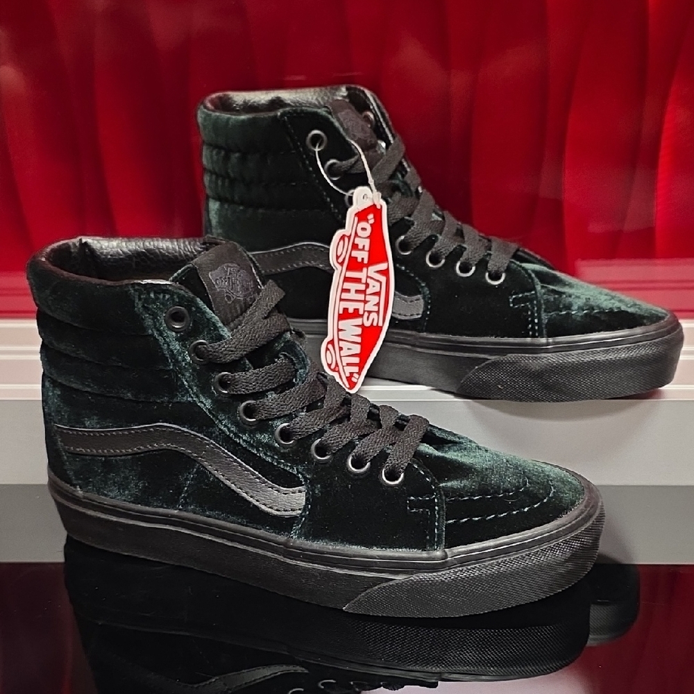 NEW Vans Sk8 Hi Velvet Green Black High Top Men's 3.5 Women's 5 New